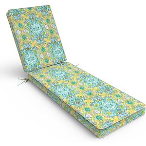 Outdoor Chaise Lounge Cushion for Patio Furniture 72 x 21 x 3 Inch, Water Resistant Patio Lounge Chair Cushion with Straps for Lawn Pool Furniture,Damask Green