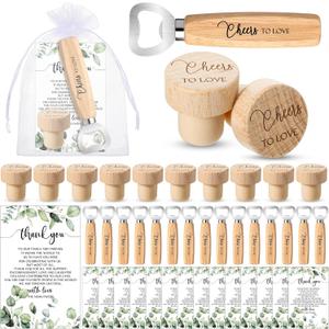 Barydat 36 Sets Wedding Favors for Guests Bulk Engraved Wood Wine Corks Beer Bottle Openers with Wedding Thank You Cards Organza Bags Cheers to Love Appreciation Gifts Bridal Shower Souvenirs