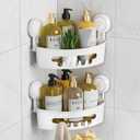 LEVERLOC Corner Shower Caddy Suction Cup, shower shelves suction cup, 2 Pack Basket Powerful Bathroom, Waterproof & Oil-proof Organizer for Kitchen, No-Drilling Removable