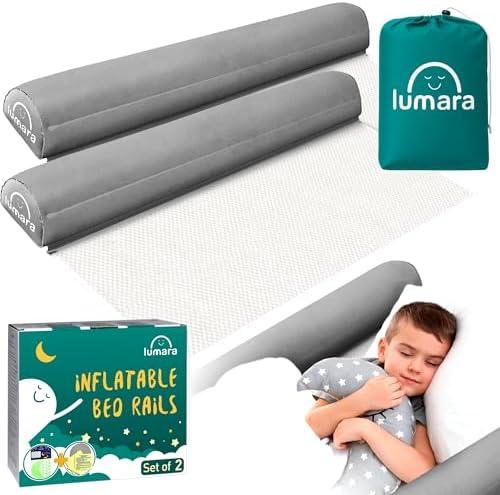 LUMARA Inflatable Bed Rail for Toddlers 2 Pack - Portable Travel Bed Bumpers for Kids Fits Twin Full Queen King Size Beds - Non-Slip Safety Guard Rails