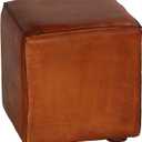 Sands Genuine Leather Cube Ottoman, Saddle Brown