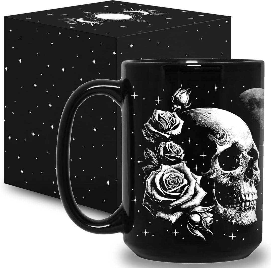 Skull Mug 15oz Goth Gift for Women - Christmas Mugs Witch Gifts for Women Skull Gifts for Men Unique - Gothic Coffee Mug - Witch, Goth Decor Christmas Cup With Skulls Cup Gothic Gift for Men, Dad, Mom
