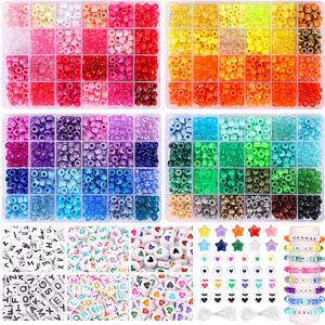 QUEFE 96 Colors 3000pcs Pony Beads Bracelet Making Kit Friendship Bracelet Kit Rainbow Kandi Beads with Letter and Heart Beads Elastic Threads for Jewelry Necklace Making
