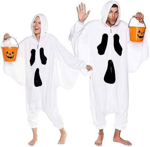 Ghost Adult Onesie - Spirit Halloween Costume - Plush Spooky One Piece Cosplay Suit for Adults, Women and Men FUNZIEZ! M