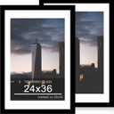 24x36 Poster Frame Set of 2, 24 x 36 Wood Picture Frames with Mat for 20x30, Wooden Photo Frame with Tempered Glass Cover for Wall Mounting Display, Black