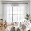 Off White Sheer Curtains 108 Inches Long 2 Panels, Thin Textured Linen Look Ceiling Curtains & Drapes for Living Room, Rustic See Through Window Decor, Pinch Pleat Sliding Glass Door Curtain