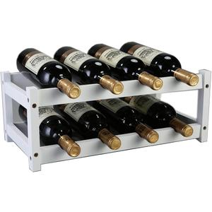 Bamboo Wine Rack, 8 Bottles Tabletop Wine Holder, Free Standing Countertop Wine Storage Shelf Rack, White