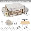 Multifunctional Wicker Picnic Basket Set for 4 with Blanket and Picnic Table, Insulated Picnic Set with Full Tablewares for Camping Outdoor Couples,Cherry