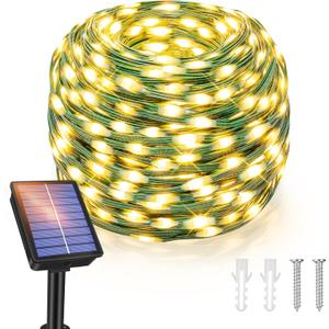 Ollny Solar String Lights Outdoor, 66FT 200LED Solar Fairy Lights with 8 Modes, Waterproof Fairy Light for Outside Yard Garden Patio Camping Party Wedding(Warm White) (1 Pack-200LED)