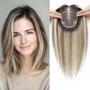 Human Hair Topper Real Remy Hair Balayage Style Straight Hairpiece Crown (12 Inch, T22/9 Platinum blonde with level 8/9 lowlights and root)