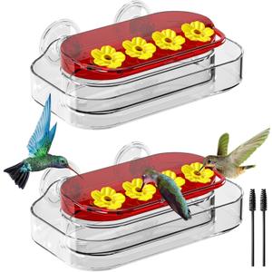 Redboat 2 Pack Window Hummingbird Feeder, Strong Suction Cup Hummingbird Feeder with 4 Feeding Ports, Easy to Clean and Refill Plastic Humming Bird Feeder, 10oz