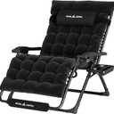 UDPATIO Oversized Zero Gravity Chair 33In XXL Patio Reclining Chair with Cushion, Outdoor Folding Recliner with Pillows|Cup Holder|Foot Rest|Padded Headrest, Black, Support 500LB
