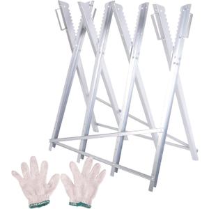 Heavy Duty 220 lbs Sawhorse Work Table, Portable Folding Sawhorse, Adjustable Steel Sawbuck for Firewood, Lightweight Log Wood Cutting Saw Horses Stand, Silver