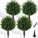 Chillchard 21" Artificial Cypress Topiary Outdoor Plants with Spike, 4 Pack Faux Cedar Bushes UV Resistant Fake Shrubs for Front Porch Dcor