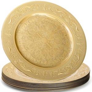 12 Pack Gold Charger Plate, 13 Inch Heavy Weight Charger Plates for Dinner, Reusable Plastic Embossed Table Chargers for Wedding, Christmas,Thanksgiving, Birthday, Holiday Tabletop Decor