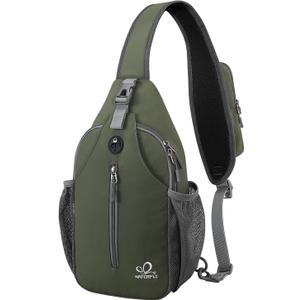 WATERFLY Crossbody Sling Backpack Sling Bag Travel Hiking Chest Bags Daypack (Dark Green)