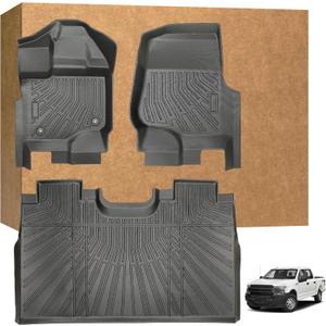 Floor Mats for Ford F-150 SuperCrew Cab 20152025 and F-150 Lightning 20222025 (Only Fit Models Without Rear Under-Seat Fold-Flat Storage), TPE All Weather Waterproof Non-Slip Custom Fit Liners