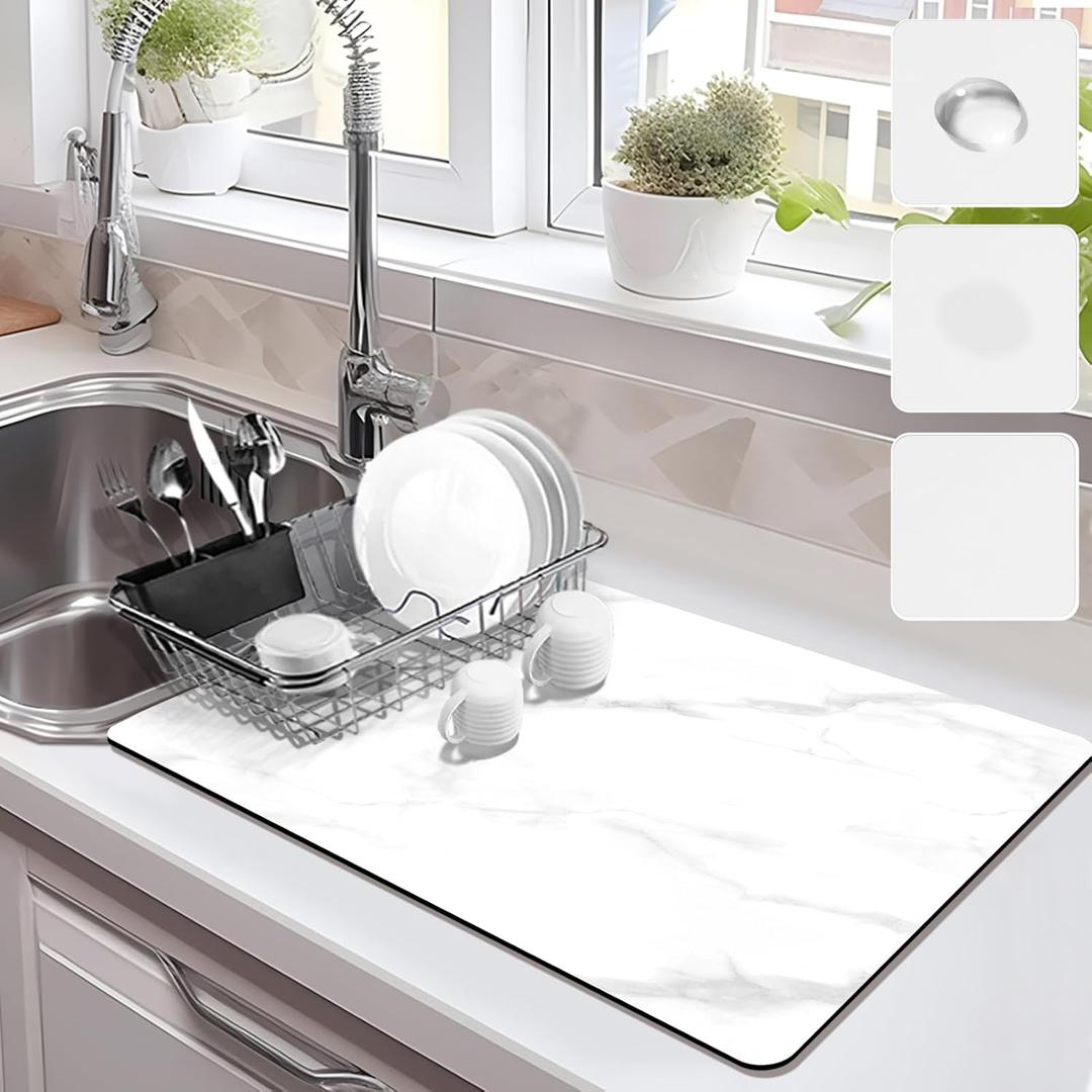 Drying Mat for Kitchen Countertops, Coffee Mat Hide Stain Rubber Backed Absorbent Dish Drying Mat (16" x 20", Stone Pattern)