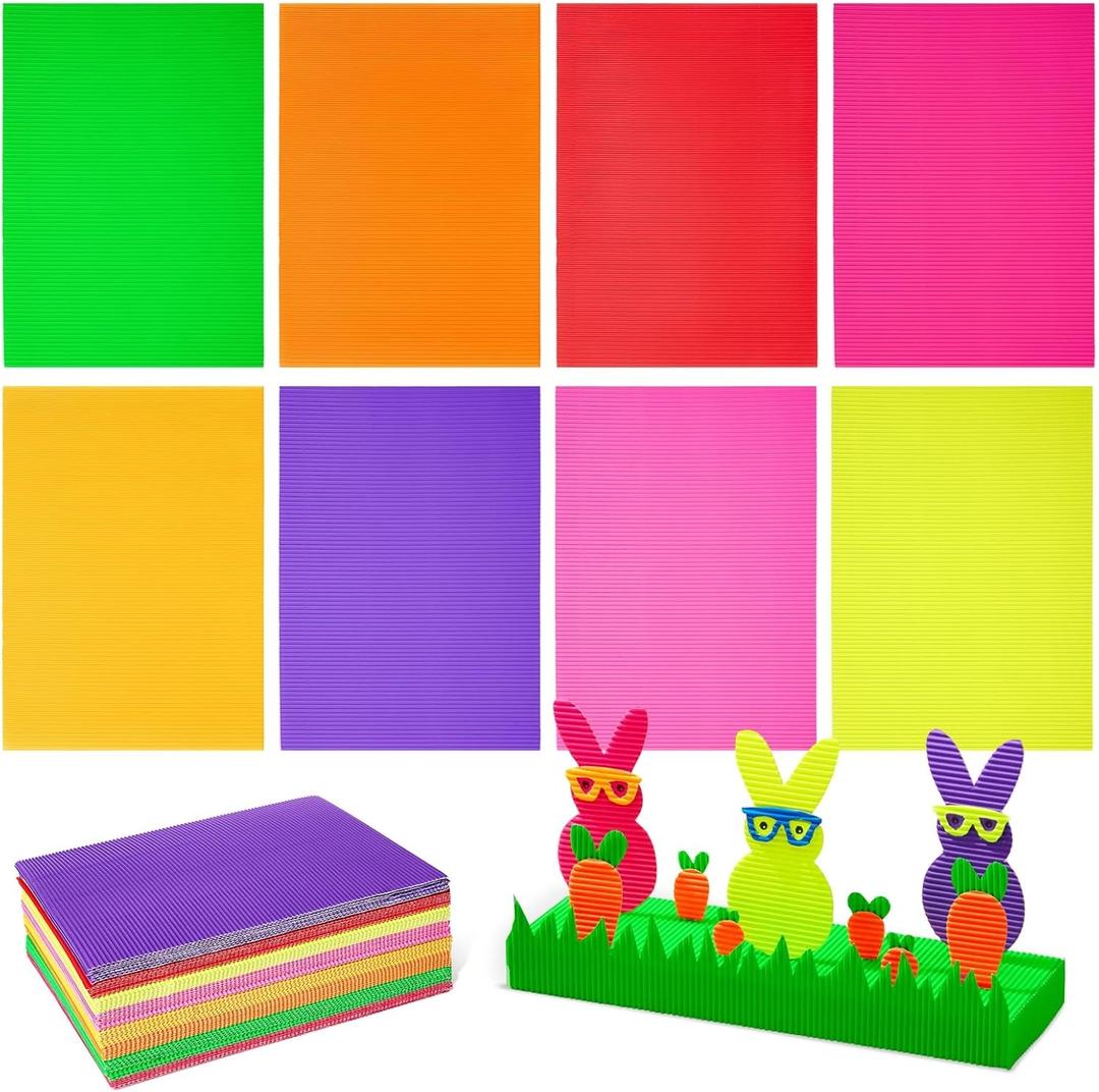 64 Pack Colored Corrugated Cardboard Sheets for Crafts, Art Projects, DIY Signs, 8 Bright Colors (8.3 x 11.8 In)