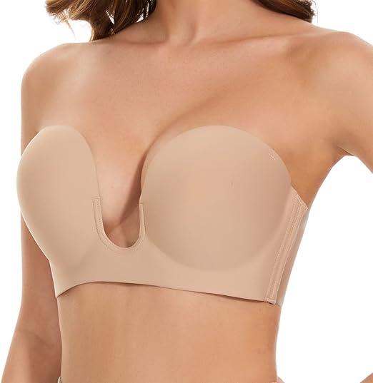 Women’s Backless Plunge Bra Strapless Sticky Push Up Adhesive Invisible Bras  80E