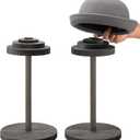 MyGift 2 Pcs Hat Holder Stand, Cowboy Hat Rack, Baseball Cap Organizer Storage, Wig Helmet Display Stand for Home, Salon, Entryway or Retail, Vintage Gray Solid Wood with Stacked Circular Discs Dome