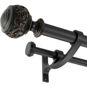 Double Curtain Rod, 1 inch Window Telescoping Drapery Double Rod 144 to 164 Inches (12-13.6 Feet), Classical Ball Finials,Premium Aluminum Brackets,Matte Black