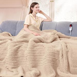 Heated Blanket Full Size 72"X84" Beige - Soft Double Sided Sherpa Electric Blanket Full Size with LED Display, 6 Heating Levels & 10 hrs Timer, Machine Washable & Fast Heating, Gift for Women