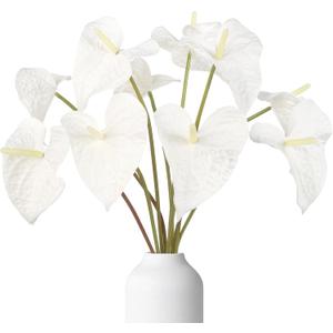 White Anthurium Artificial Flowers 10pcs, 23.6" Fake White Tropical Flowers Artificial Anthurium Real Touch for DIY Wedding Bouquets Centerpieces Bridal Shower Party Home Decor