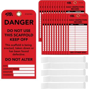 BearTOOLS Scaffold Tags - Safety Inspection Kit with Cable Ties - Danger Scaffold Status Warning Sign - Laminated 3 x 6 in, Pack of 25 - Weatherproof, Tear-Resistant - Red Tags