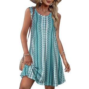 Summer Dresses for Women Beach Boho Sleeveless Vintage Floral Flowy Pocket Tshirt Tank Sundresses (Small)