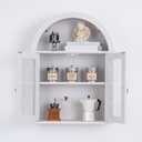 Arched Wall Cabinet with Glass Door, Arch Display Wall Mounted Cabinet, Farmhouse Wall Cabinet with Shelves for Living Room, Bathroom, Kitchen (White)