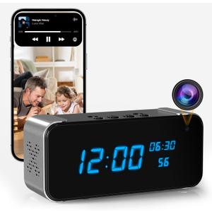 Wireless Indoor Hidden Camera for Home Security 3-in-1 Camera with Clock & Bluetooth Functionality 4K HD Night Vision, Motion Detection, Clock Hidden Camera