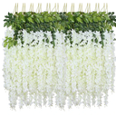 WEISPARK Fake Hanging Flowers - 12×9 Pieces 3.75 Feet/Piece Artificial Wisteria Vine Ratta Hanging Garland Silk Flowers for Home Party Wedding Decor (White)