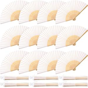 Chunful 60 Pieces Silk Folding Hand Fans with Fabric Sleeve, Bamboo Folded Handheld Fans for Wedding Guests Bridal Shower Dancing Party Favor Decoration