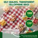 Seal Fresh Self Sealing Cellophane Bags - 3" x 4" (1000 Count) - Clear Plastic Resealable Cello Bag - Cellophane Treat Bags, Cookie Bags for Packaging, Candy bags, Cello Bags, Pastry Bags