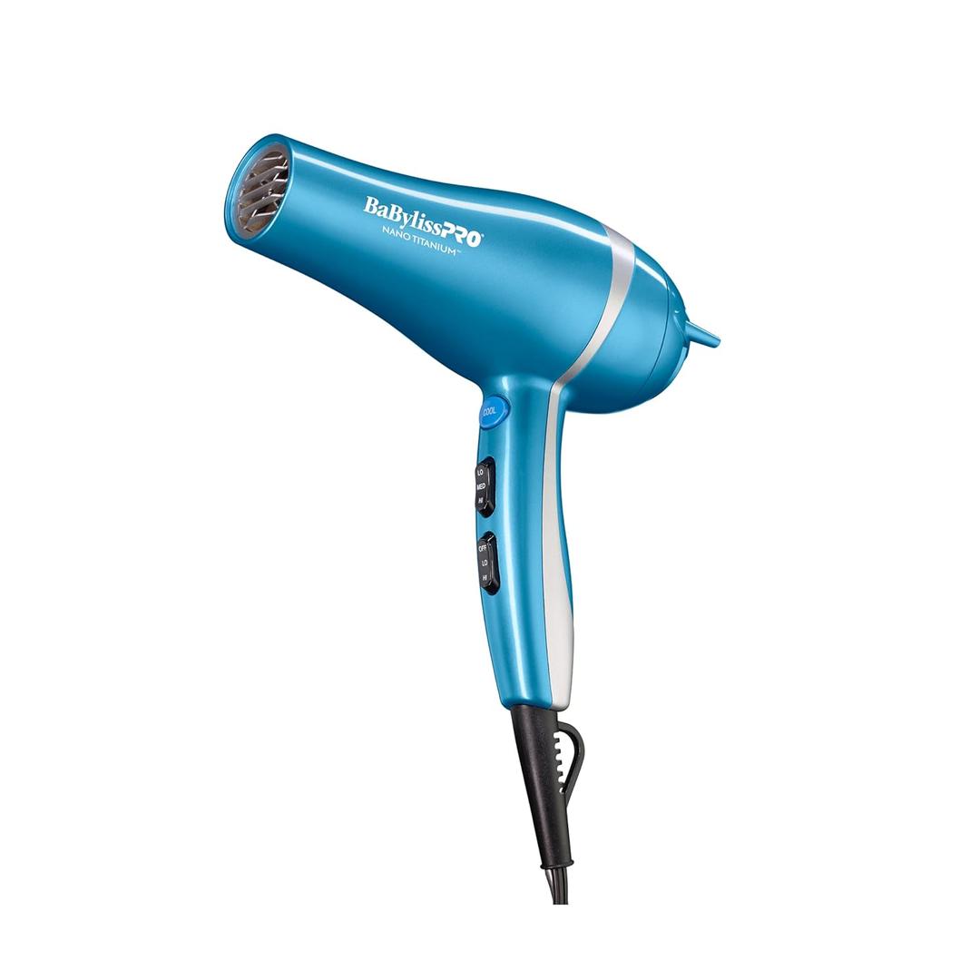 BaBylissPRO Hair Dryer, Nano Titanium 2000-Watt Blow Dryer, Hair Styling Tools & Appliances, BNT5548 (Blue)