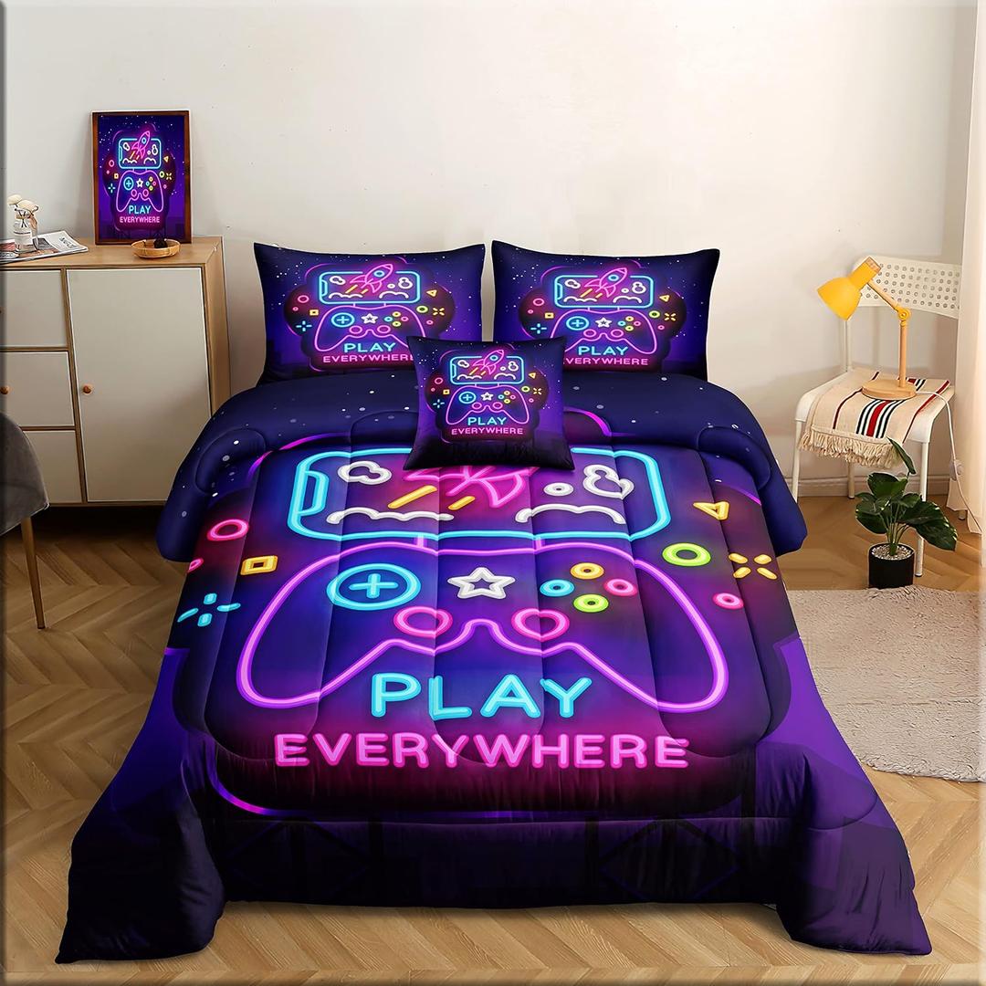 ROWADALO 5 Pieces Gamer Bedding Set for Boys Gaming Comforter Twin Size, Game Controller Comforter for Teen 3D Gamepad Microfiber 5 Piece Bed in A Bag Kids Bedding Sets with Sheets,DJT H5031 Twin