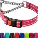 CollarDirect Martingale Dog Collar with Stainless Steel Chain and Quick Release Buckle - Reflective Collar for Large, Medium, Small Dogs - Pink, Large (Neck Size 17"-22")