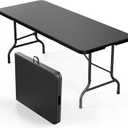 Bonnlo Folding Table 6ft, Portable Collapsible Plastic Black Long Tables for Party, Camping, Banquet, Craft, Dining, Wedding, Outdoor and Indoor Use