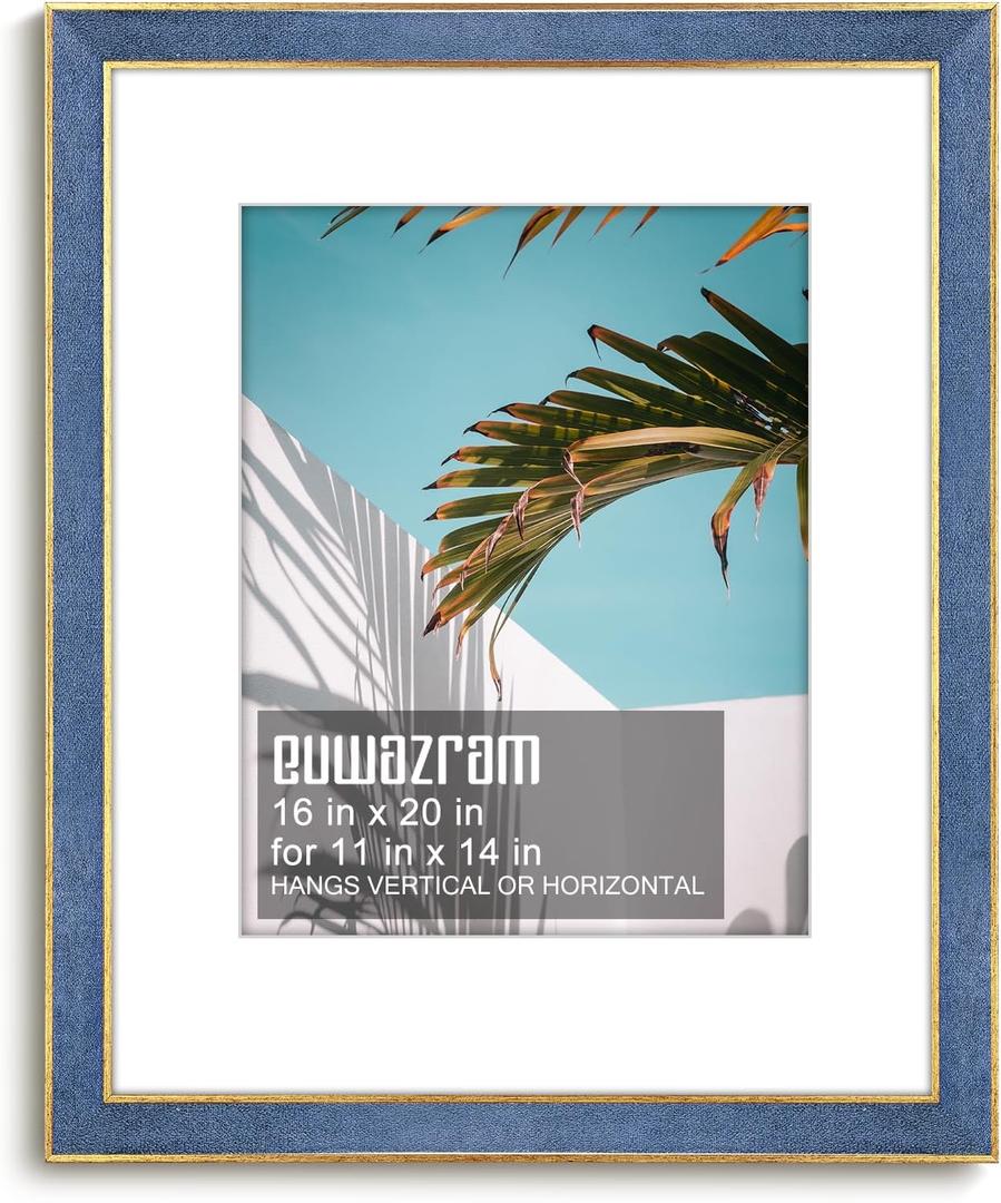 Suede 16x20 Frame - Single Frame, Christmas Elegant Sky Blue 16 x 20 Poster Frame with Mat for 11x14, 16x20 Picture Frames for Artwork, Puzzles, Photos and Movie Posters