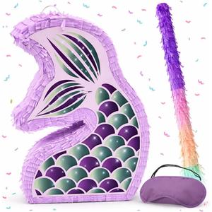 4E's Novelty Mermaid Pinata With Bat & Blindfold for Mermaid Birthday Party Decorations Supplies for Kids Girls Under the Sea Mermaid Ocean Theme Birthday Party Game Activity Mermaid Decor