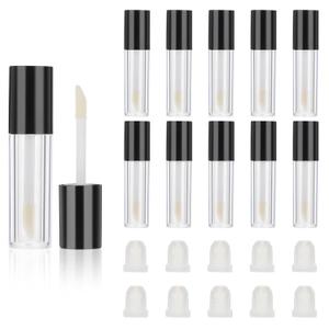 10pcs Empty Lip Gloss Tubes, 2.5ml Mini Refillable Cosmetic Containers Bottles Lip Balm Bottles for Lipstick Samples, Lip Balms(Black tube cap)