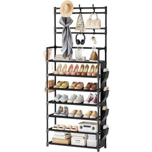 Shoe Rack 7 Tier Shoe Organizer Storage 21-28 Pairs Closet Shoes Rack for Front Door Entrance Shoe Rack Organizer with Hooks Side Pocket Entryway Large Capacity Shoe Shelf Tower Garage (7 Tier (23.6"Wx 65.4"H), Black)