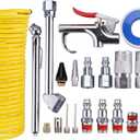 Air Compressor Kit, 1/4 Inch NPT Air Tool Kit with 1/4 Inch x 25Ft Coil Nylon Hose/Tire Gauge - 20 Pieces