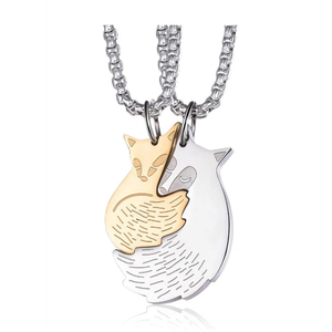 Wolentty Couple Fox Necklace - Stainless Steel Fox Couples Necklaces Jewelry Gift for Men Women