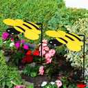 2 Pack Plant Shades Umbrellas Outdoor Sun Covers, Garden Yard Decorations, Large Iron Shade Umbrellas for Patio Outside Potted Plants(Bee)
