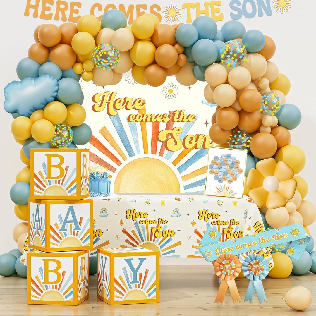 Here Comes the Son Baby Shower Decorations for Boy, Boho Sun Baby Shower Party Supplies, It's A Boy Gender Reveal Dcor, Retro Sun You Are My Sunshine Baby Shower
