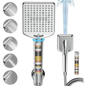 Filtered Shower Head with Handheld - High Pressure 6 Modes, 120 Anti-clog Nozzles, Detachable Showerhead with Hard Water Filters, Extra Long 6ft Hose, Power Wash Mode to Clean Bathroom, Pets (Chrome)