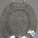 Resin Toilet Seat Round with Easy Clean Adjustable Hinges, Soft Close Quick Release Heavy Duty Silver Glitter Cover Acrylic Toilet Seats (Round 17 Inch, Silver Foil, Upgraded hinge)