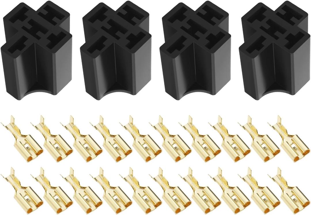The Lord of the Tools 4 Sets Car Relay Plug Holders with 6.3mm Terminals for 4 Pin 5 Pin Relays 10A 12V/24V Automotive Relay Socket Base Connector Replacement Parts